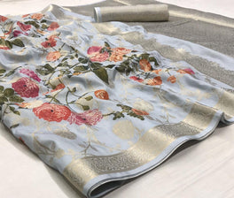 Pastel Colors Floral Digital Printed Semi Silk Saree