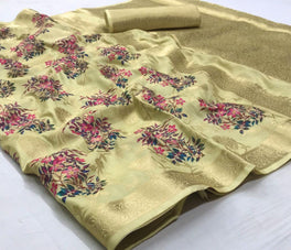 Pastel Colors Floral Digital Printed Semi Silk Saree
