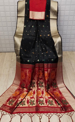 Elegant Jamdhani Cotton Silk Saree With Tissue Border And Buttas