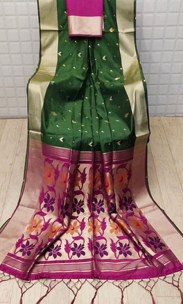 Elegant Jamdhani Cotton Silk Saree With Tissue Border And Buttas