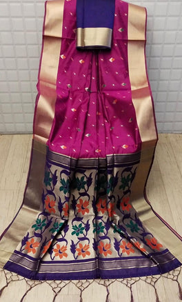 Elegant Jamdhani Cotton Silk Saree With Tissue Border And Buttas