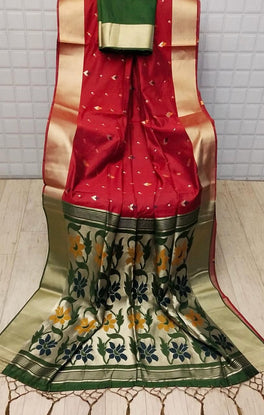 Elegant Jamdhani Cotton Silk Saree With Tissue Border And Buttas