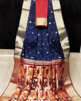 Elegant Jamdhani Cotton Silk Saree With Tissue Border And Buttas