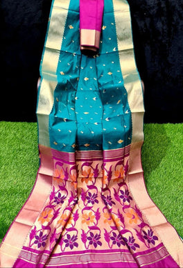 Elegant Jamdhani Cotton Silk Saree With Tissue Border And Buttas