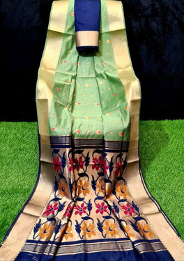 Elegant Jamdhani Cotton Silk Saree With Tissue Border And Buttas