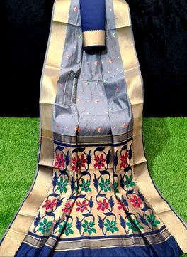 Elegant Jamdhani Cotton Silk Saree With Tissue Border And Buttas