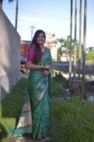 Load image into Gallery viewer, Mesmerizing Crystal Silk Banarasi Looked Saree