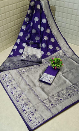 Lichi Soft Silk Kota With Silver Border & Butta