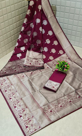 Lichi Soft Silk Kota With Silver Border & Butta