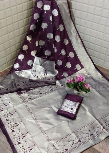 Lichi Soft Silk Kota With Silver Border & Butta