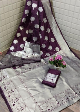 Lichi Soft Silk Kota With Silver Border & Butta