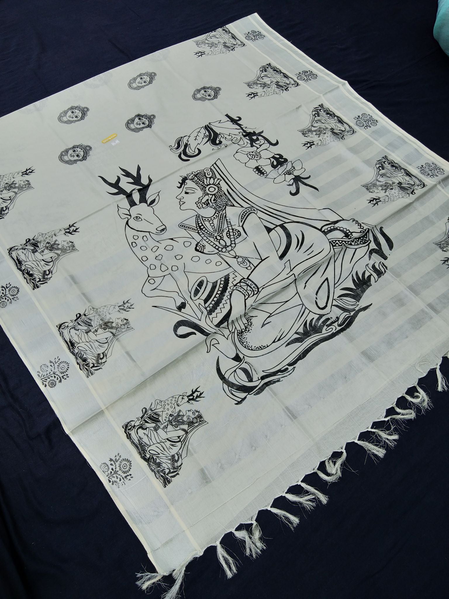 Printed Kerala Cotton Tissue (Silver Zari )
