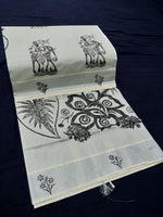 Load image into Gallery viewer, Printed Kerala Cotton Tissue (Silver Zari )