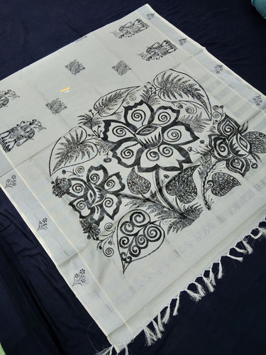 Printed Kerala Cotton Tissue (Silver Zari )