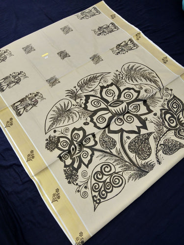 Printed Kerala Cotton Tissue (Gold Zari )
