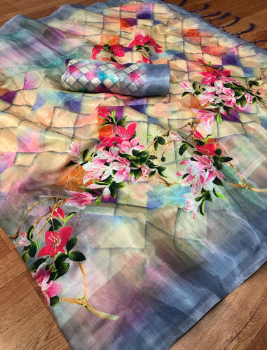 Classic Multi Color Soft Silk Designer Digital Print Saree