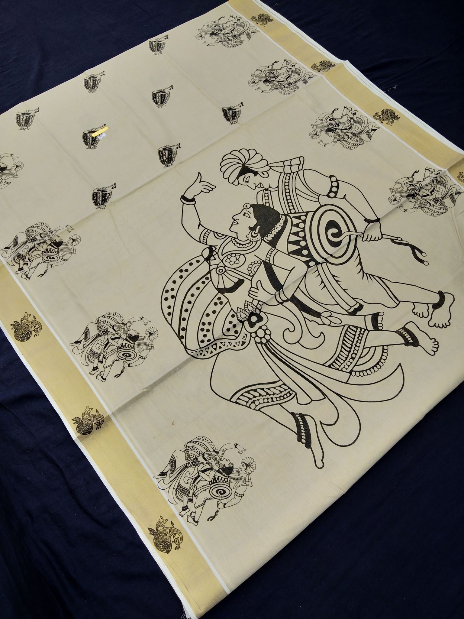 Printed Kerala Cotton Tissue (Gold Zari )