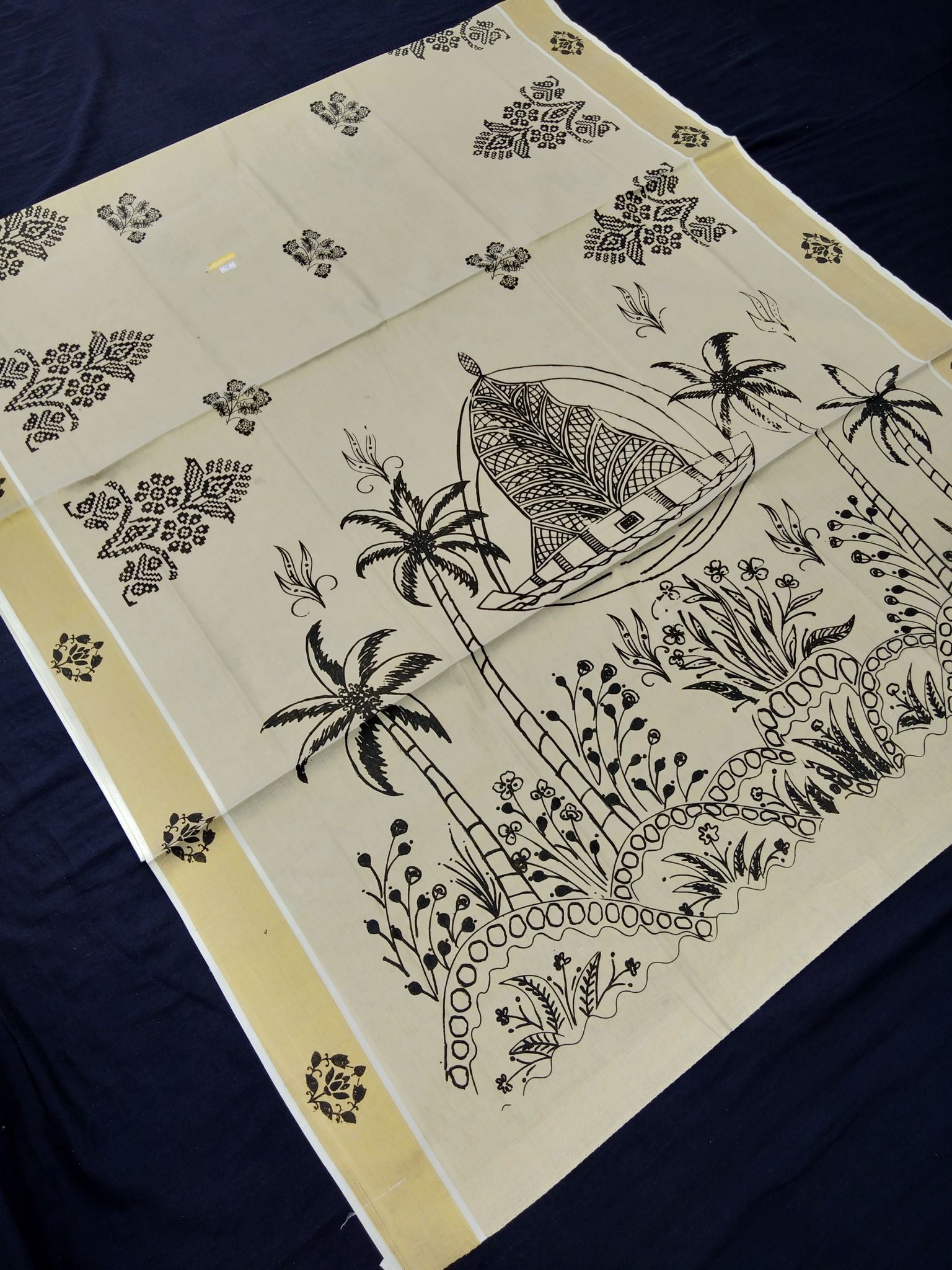 Printed Kerala Cotton Tissue (Gold Zari )