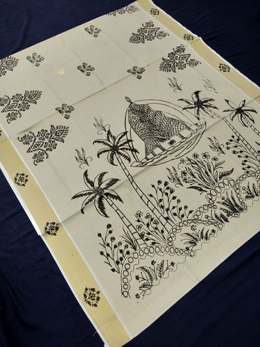 Printed Kerala Cotton Tissue (Gold Zari )