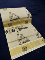 Load image into Gallery viewer, Printed Kerala Cotton Tissue (Gold Zari )