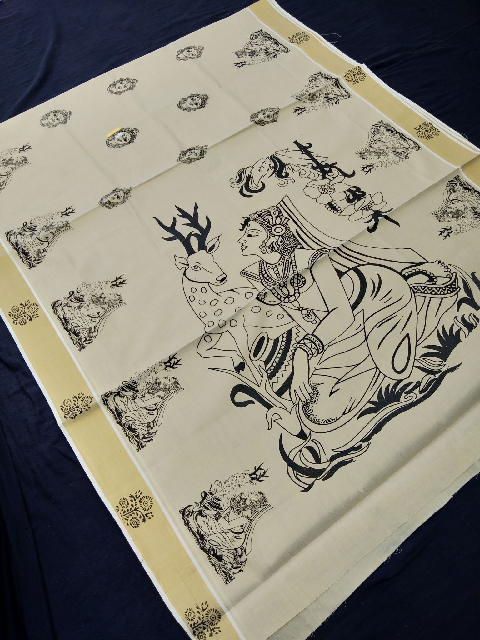 Printed Kerala Cotton Tissue (Gold Zari )