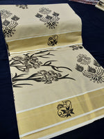 Load image into Gallery viewer, Printed Kerala Cotton Tissue (Gold Zari )