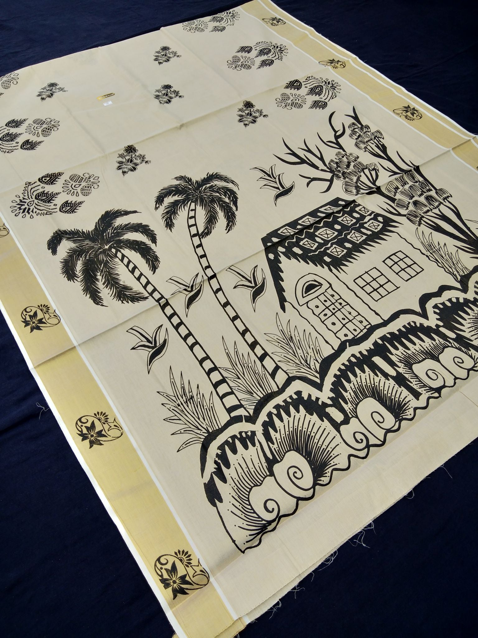 Printed Kerala Cotton Tissue (Gold Zari )
