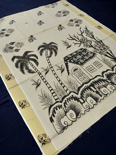 Printed Kerala Cotton Tissue (Gold Zari )