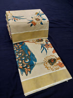 Load image into Gallery viewer, Printed Kerala Cotton Tissue (Gold Zari )
