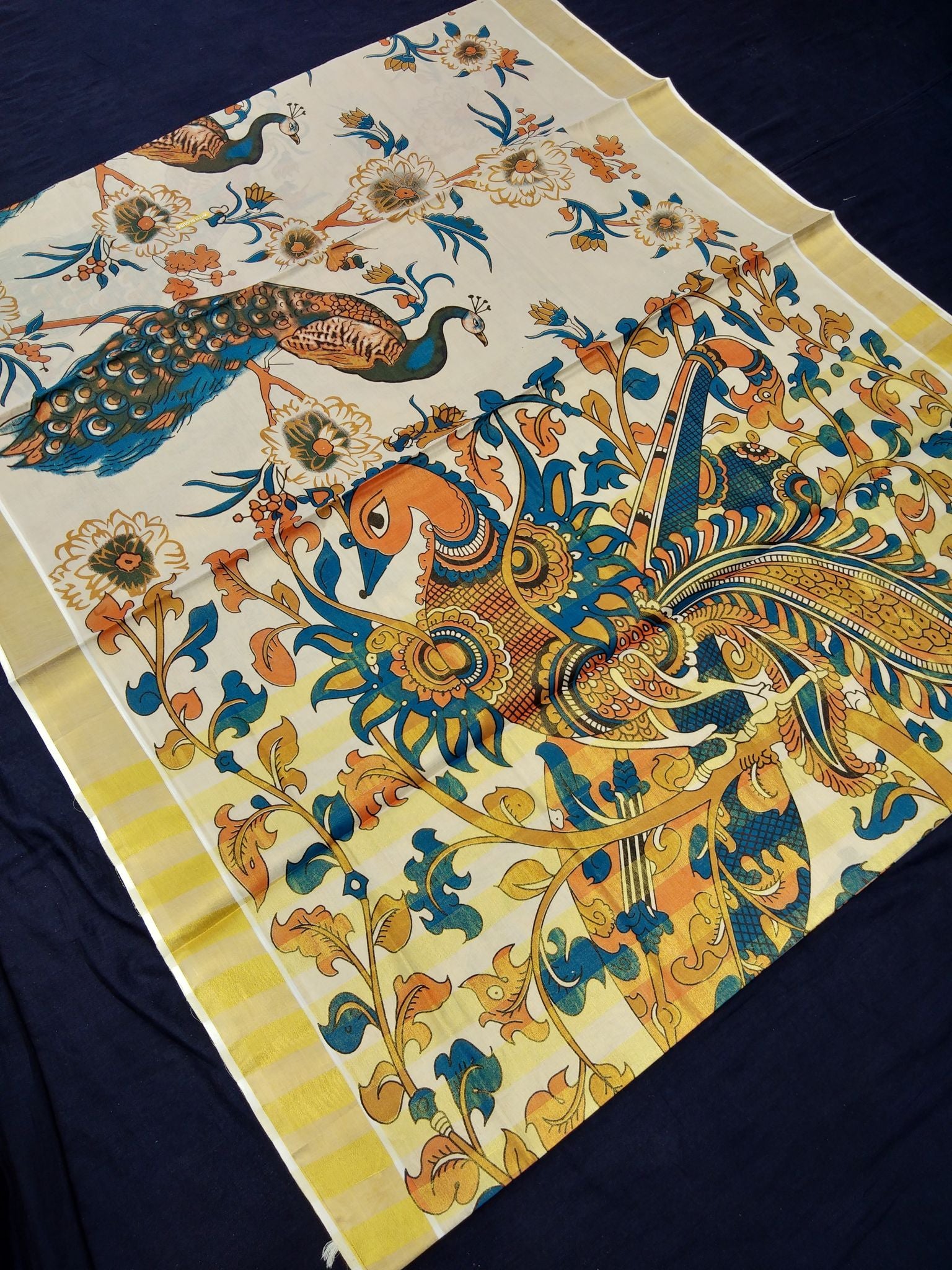 Printed Kerala Cotton Tissue (Gold Zari )