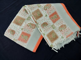 Beautiful White Linen Printed Saree