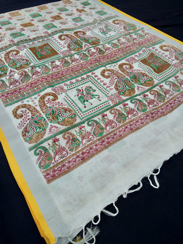 Beautiful White Linen Printed Saree