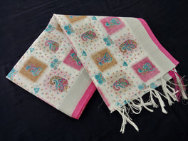 Beautiful White Linen Printed Saree