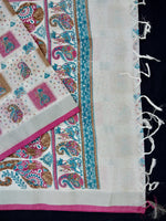 Load image into Gallery viewer, Beautiful White Linen Printed Saree