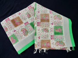 Beautiful White Linen Printed Saree