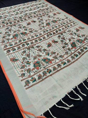 Beautiful White Linen Printed Saree