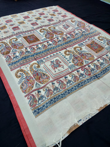 Beautiful White Linen Printed Saree