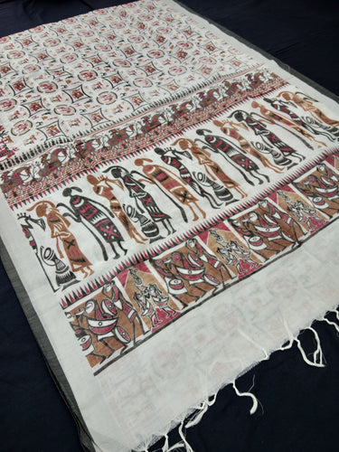 Beautiful White Linen Printed Saree