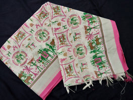 Beautiful White Linen Printed Saree