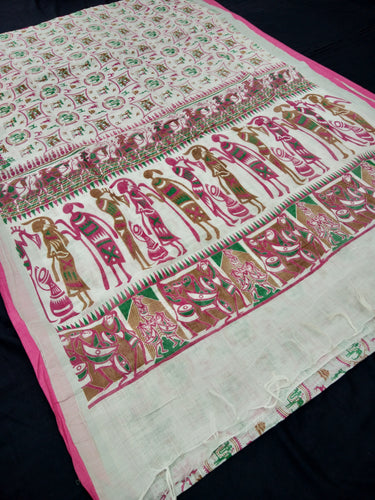 Beautiful White Linen Printed Saree
