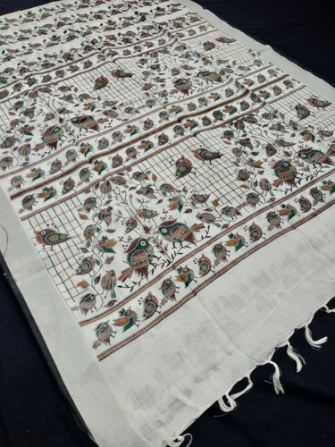 Beautiful White Linen Printed Saree