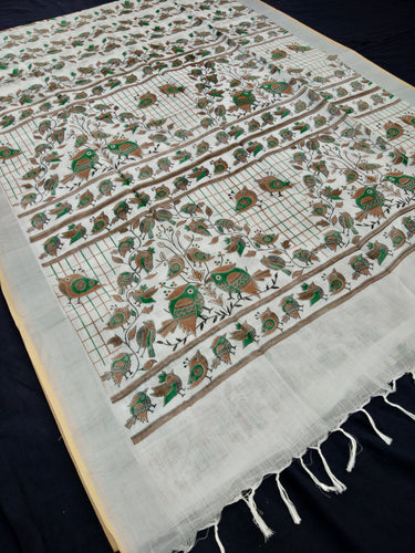 Beautiful White Linen Printed Saree