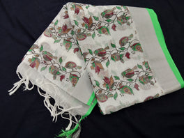 Beautiful White Linen Printed Saree