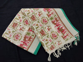 Beautiful White Linen Printed Saree