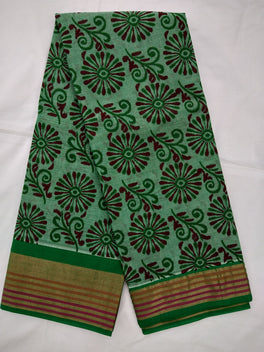 Printed Mangalagiri Cotton Saree With Zari Border
