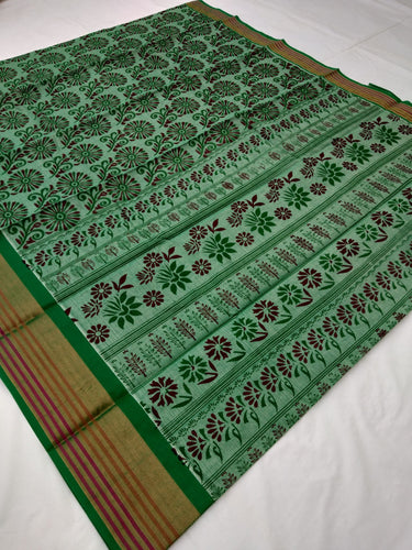 Printed Mangalagiri Cotton Saree With Zari Border