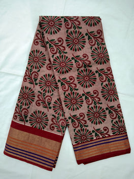 Printed Mangalagiri Cotton Saree With Zari Border