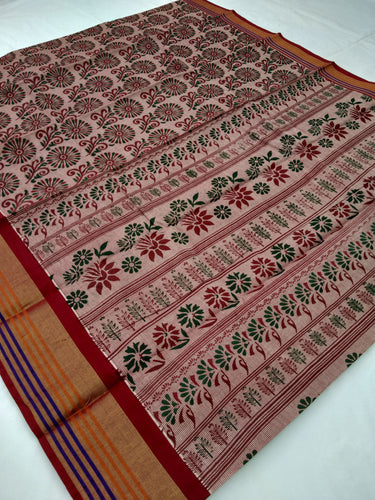Printed Mangalagiri Cotton Saree With Zari Border