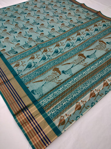 Printed Mangalagiri Cotton Saree With Zari Border