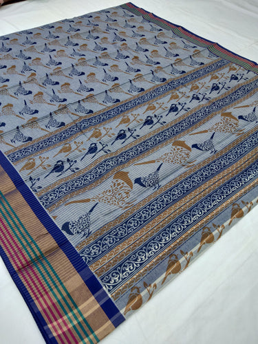 Printed Mangalagiri Cotton Saree With Zari Border